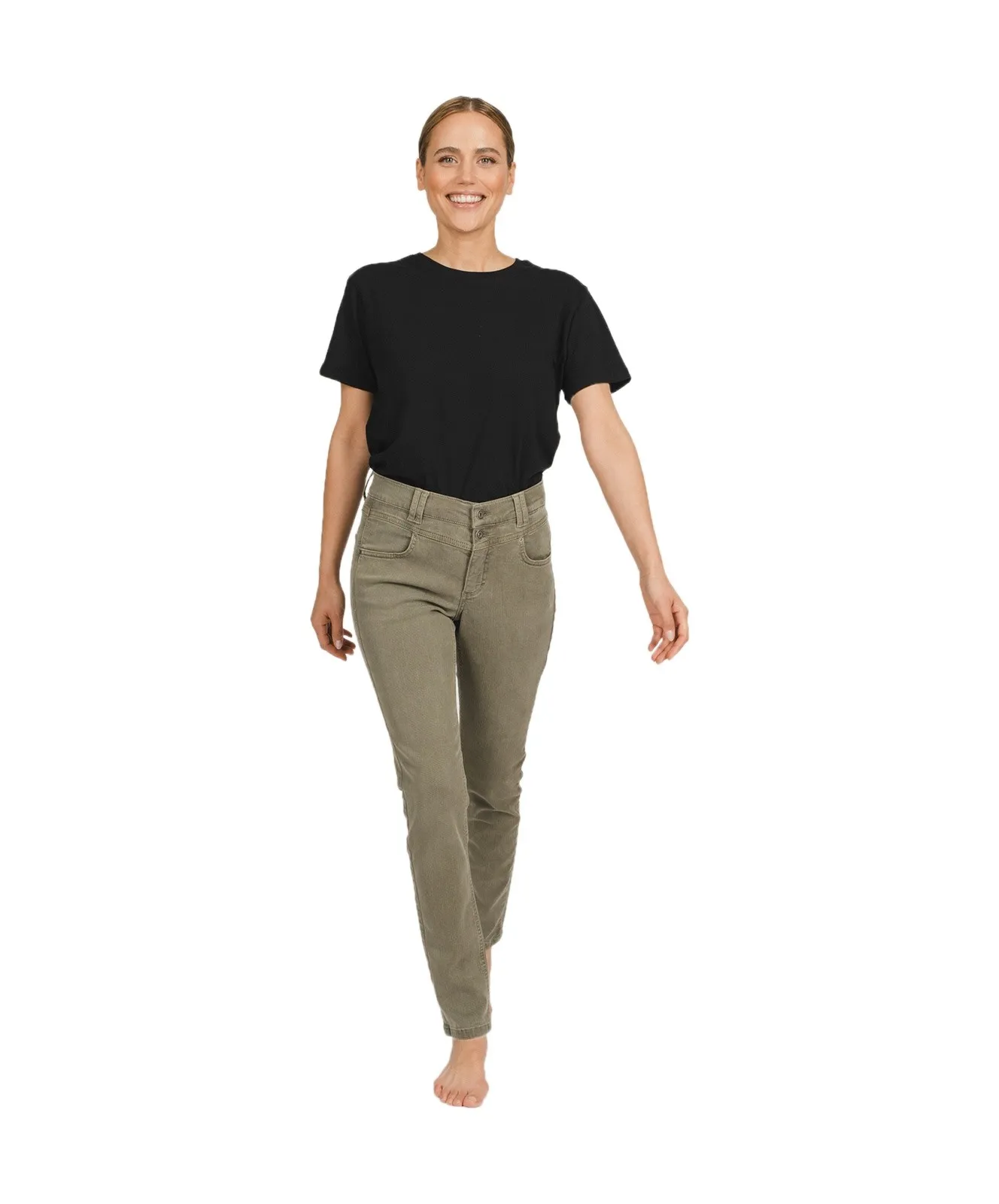 Damen Jeans Skinny Button von Angels in Dark Khaki Used
