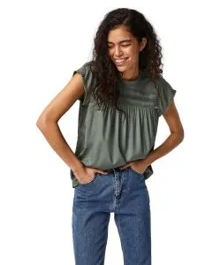 Vero Moda Blusenshirt Debbie in Grün mit kurzen Ärmeln