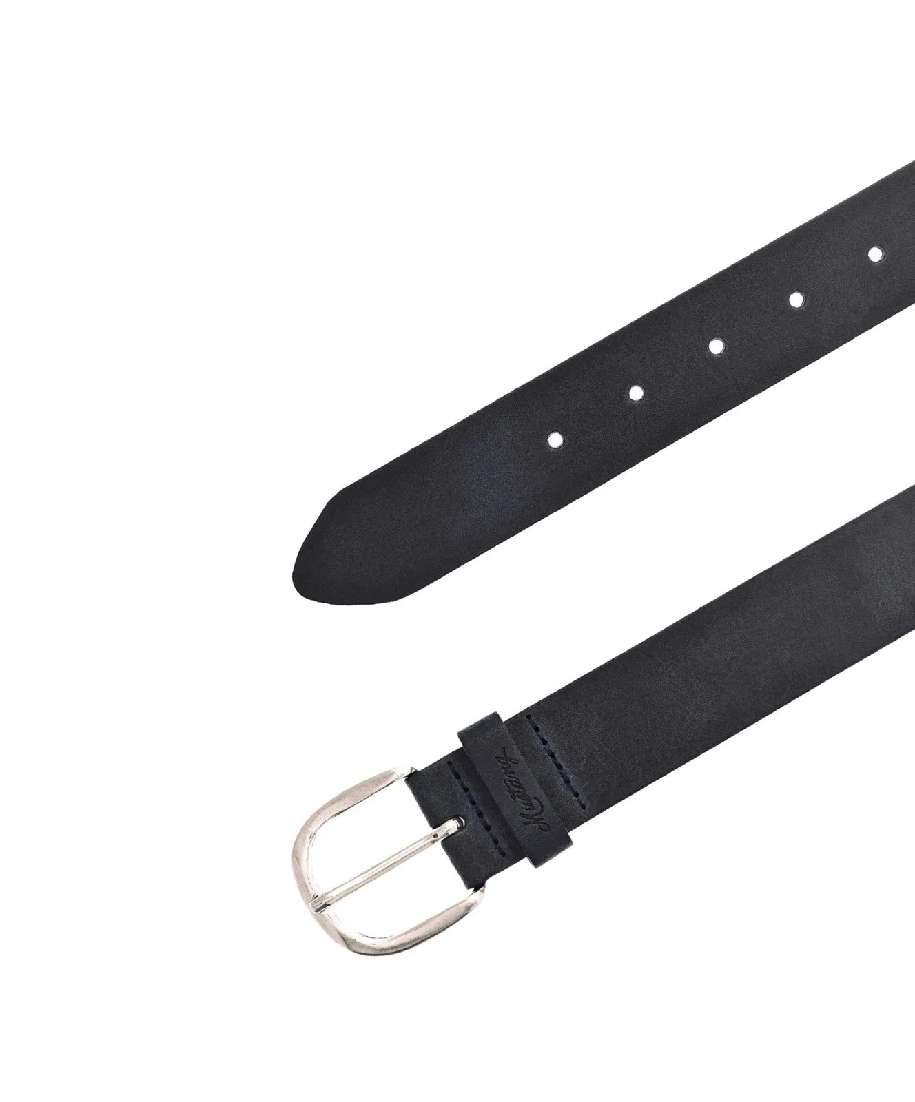 Damen Gürtel 35 mm Ledergürtel mit geprägtem Logo von Mustang in Marine