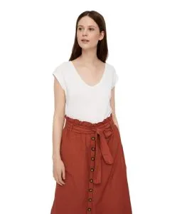 Pieces Damen T-Shirt Kamala mit tiefem V-Ausschnitt 
