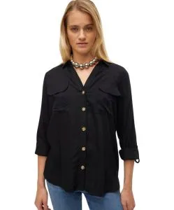 Vero Moda Hemdbluse Bumpy in Schwarz mit V-Ausschnitt
