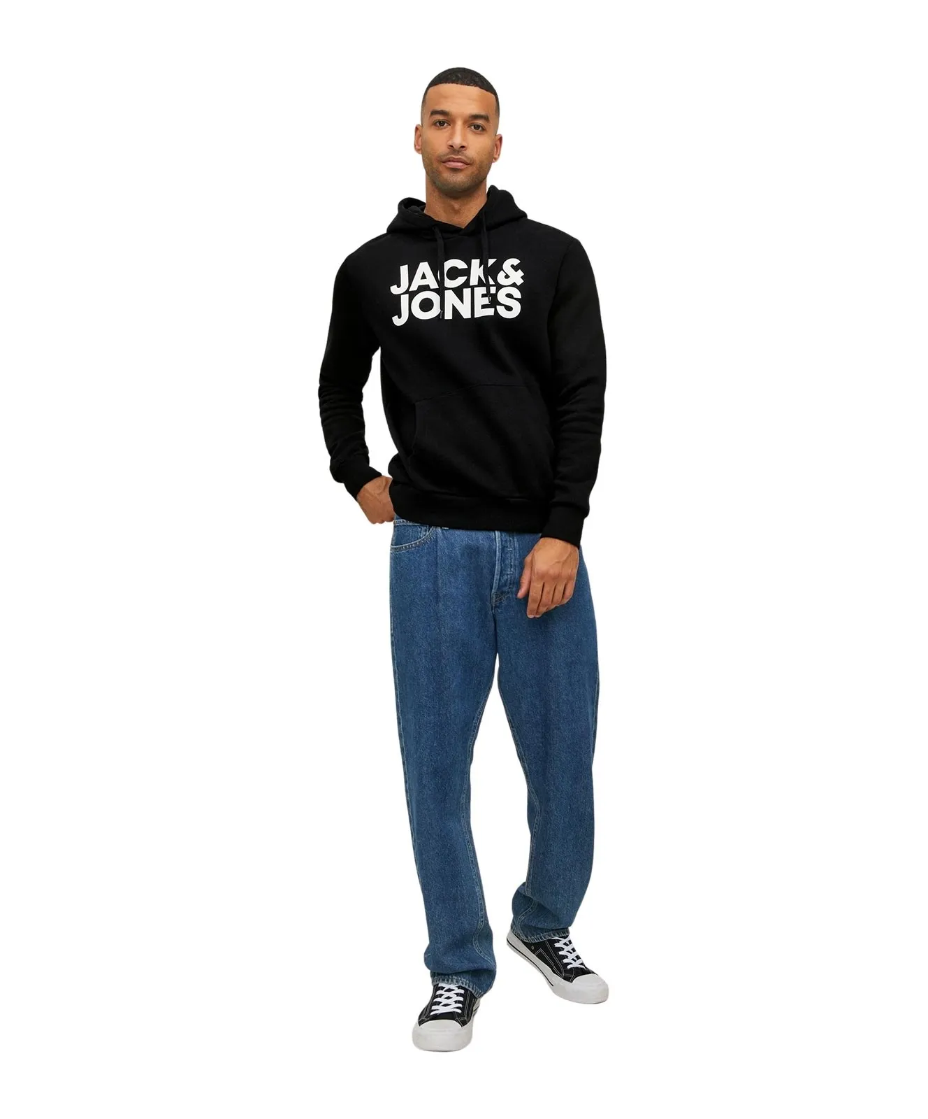 Herren Pullover Corp Logo Sweat Hood von Jack & Jones in Black Reg