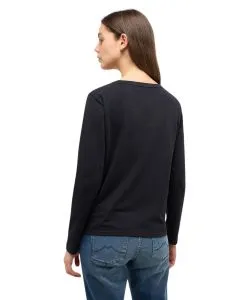 Mustang Langarmshirt Elly in Schwarz mit Rundhalsausschnitt