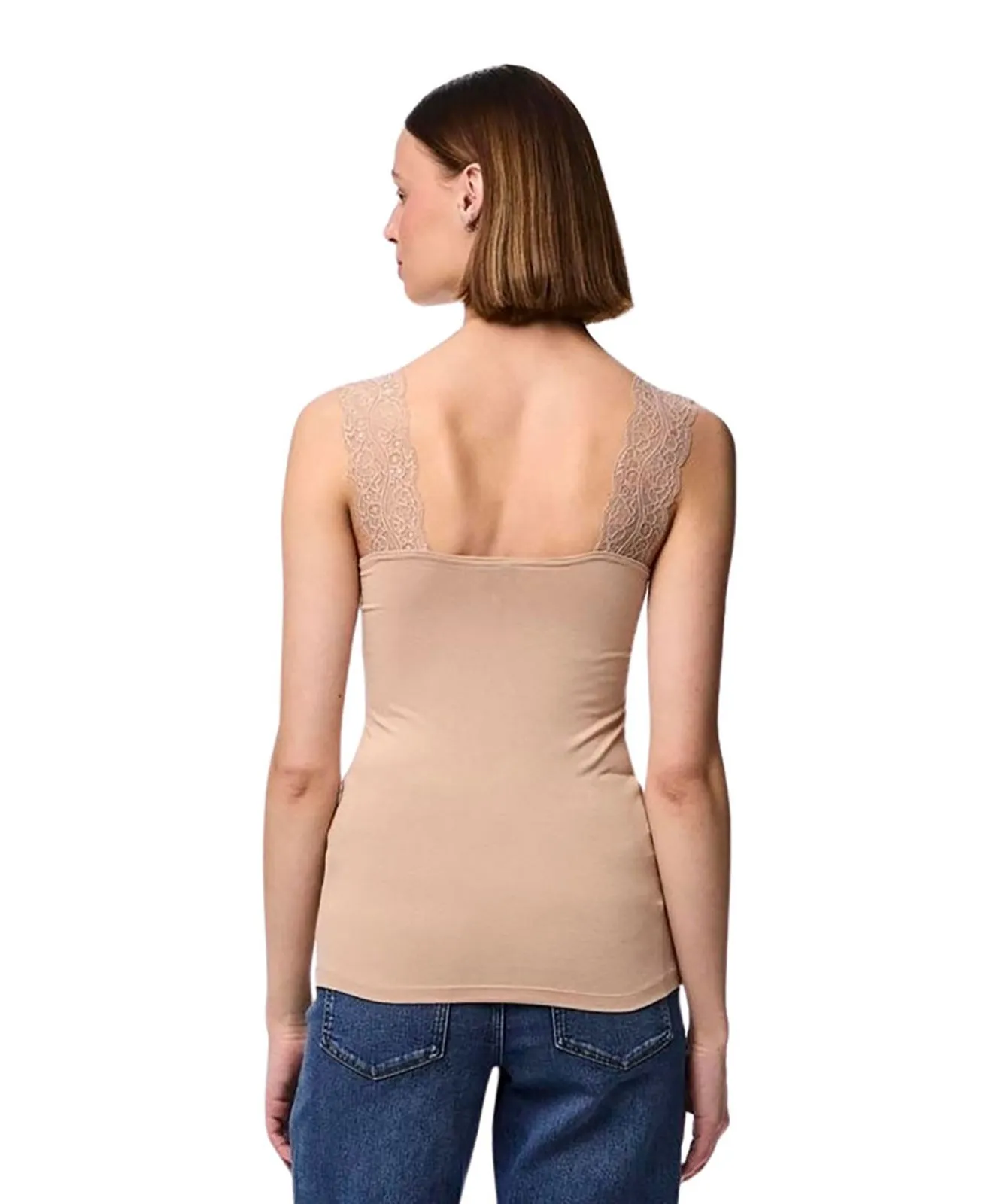 Damen Shirt Barbera Lace von Pieces in Warm Taupe