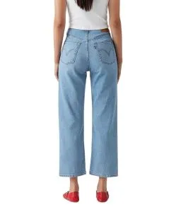 Levi's Ribcage Straight Jeans in hellblau aus Baumwollleinen