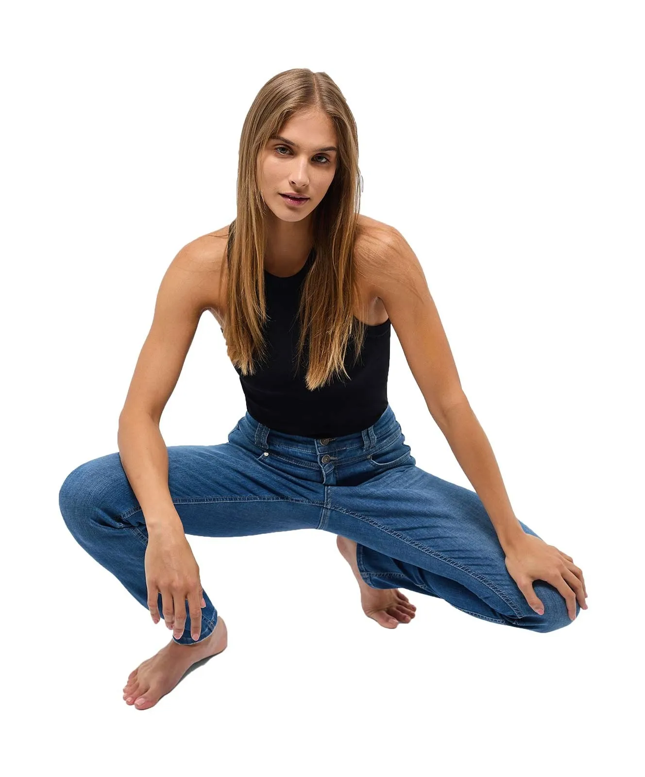 Damen Jeans Skinny Button von Angels in Mid Blue Used