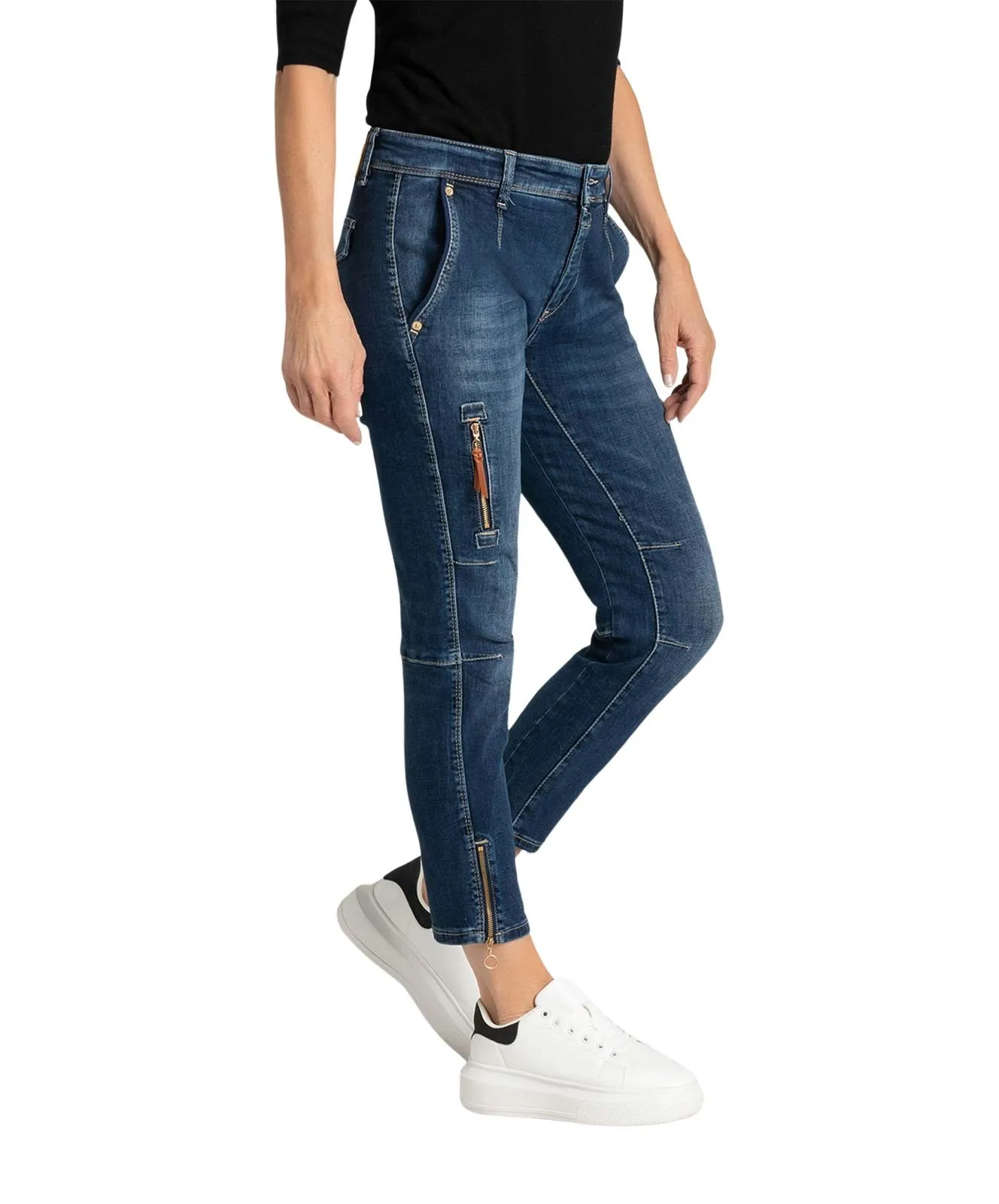 Damen Jeans Rich Cargo Denim von MAC in Dark Blue Net Wash