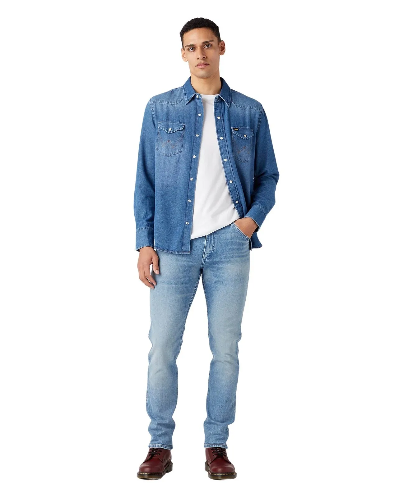 Herren Hemd Western Denim Shirt von Wrangler in Icon Mid Stone