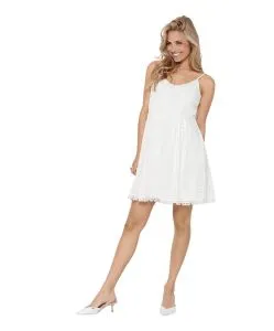 ONLY Sommerkleid in Weiß mit Spitze und V-Ausschnitt
