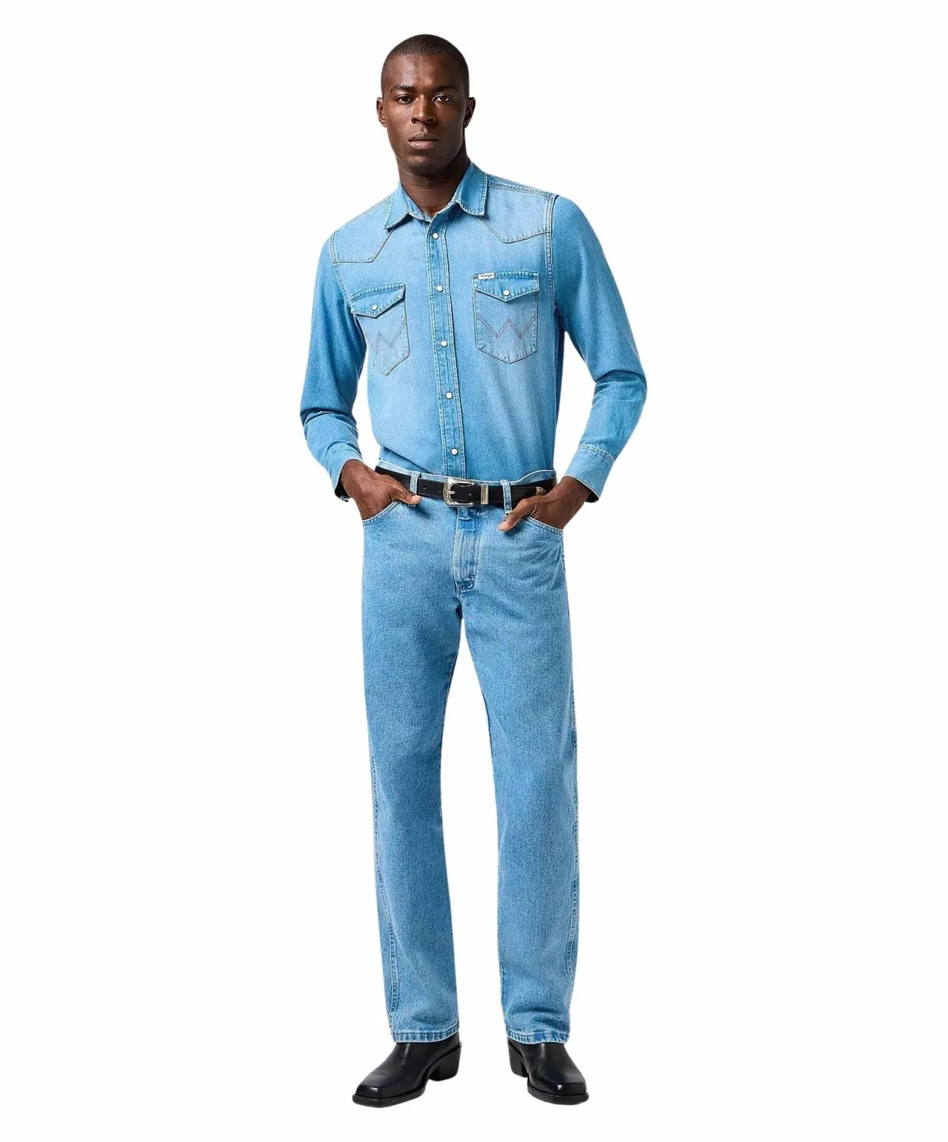 Herren Hemd Western Shirt von Wrangler in Mid Light Wash