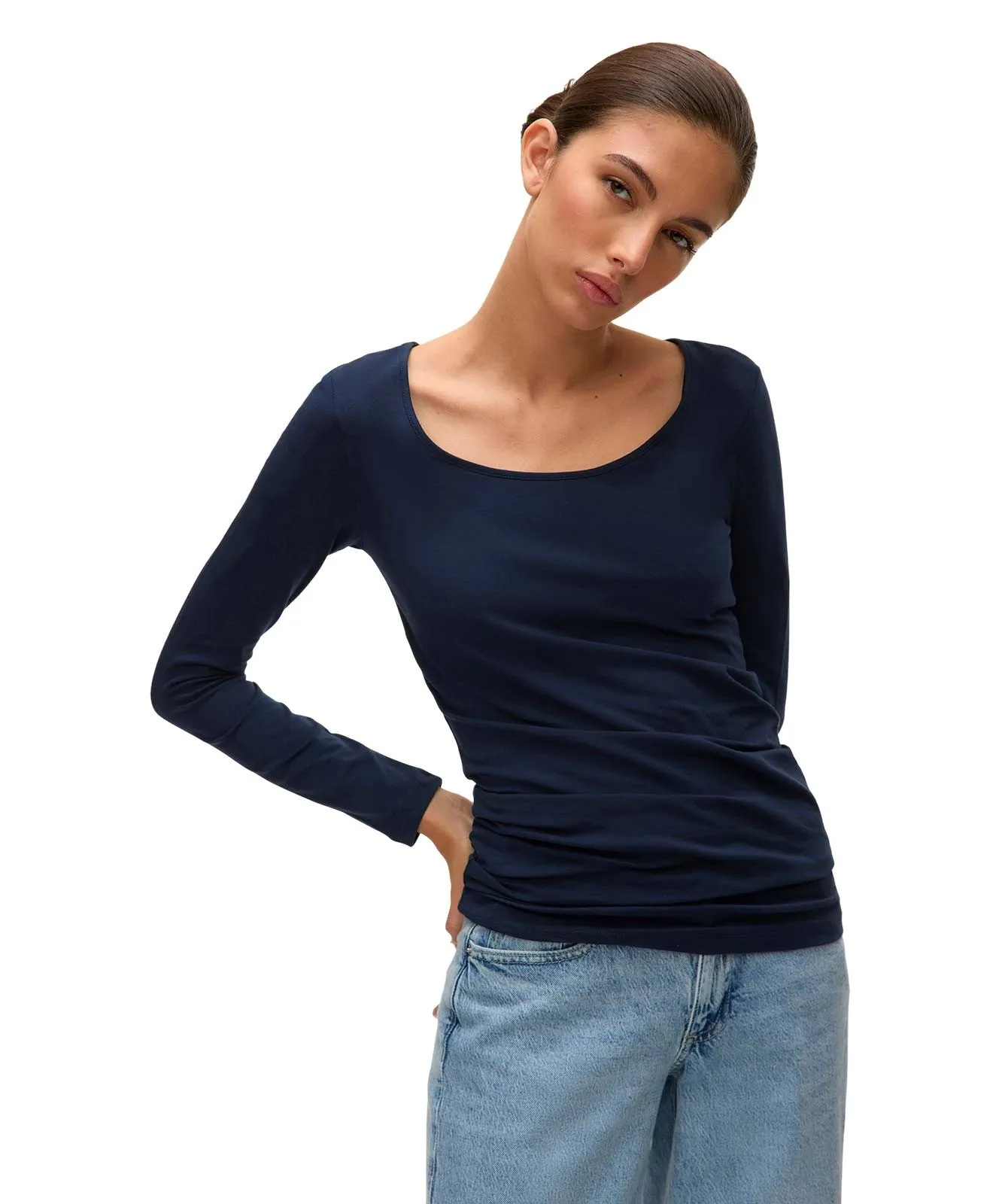 Damen Shirt Maxi My Soft Long U-Neck von Vero Moda in Dunkelblau
