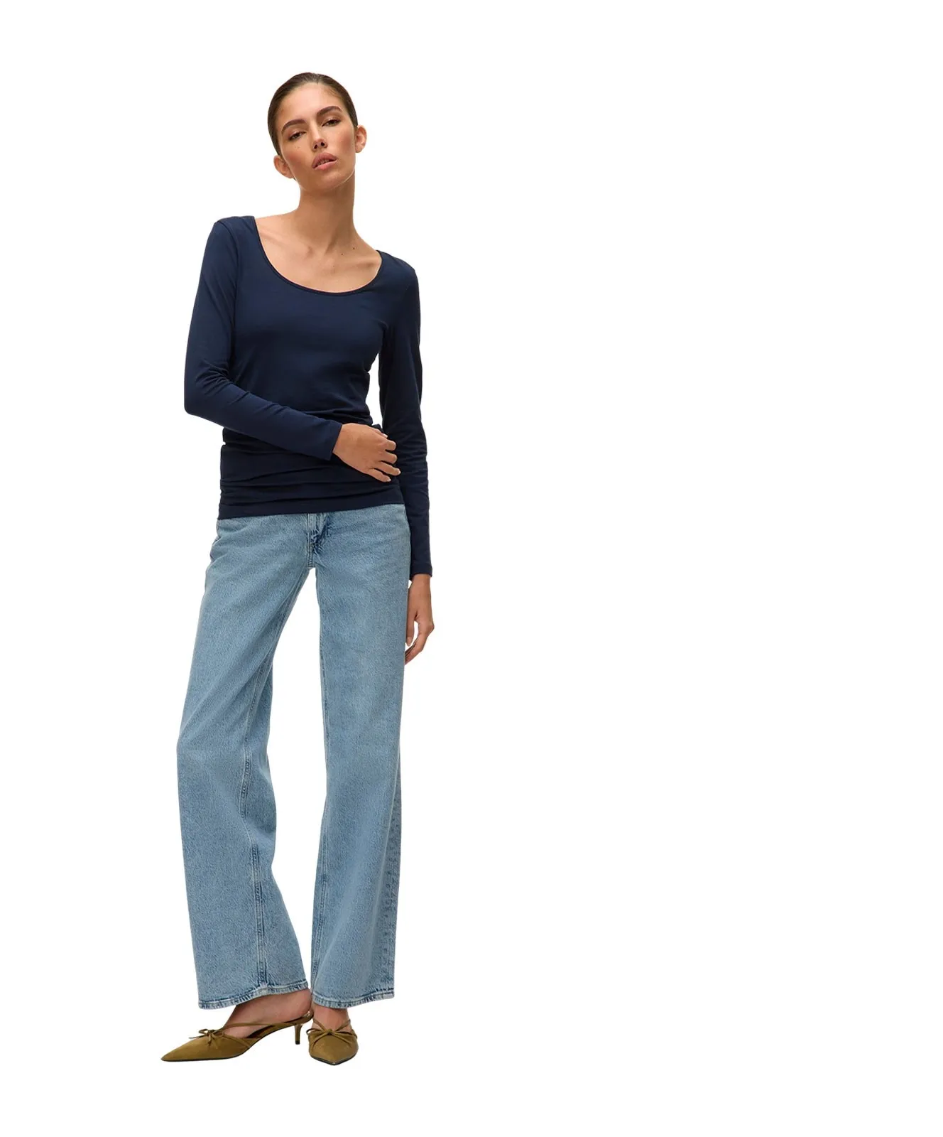 Damen Shirt Maxi My Soft Long U-Neck von Vero Moda in Dunkelblau
