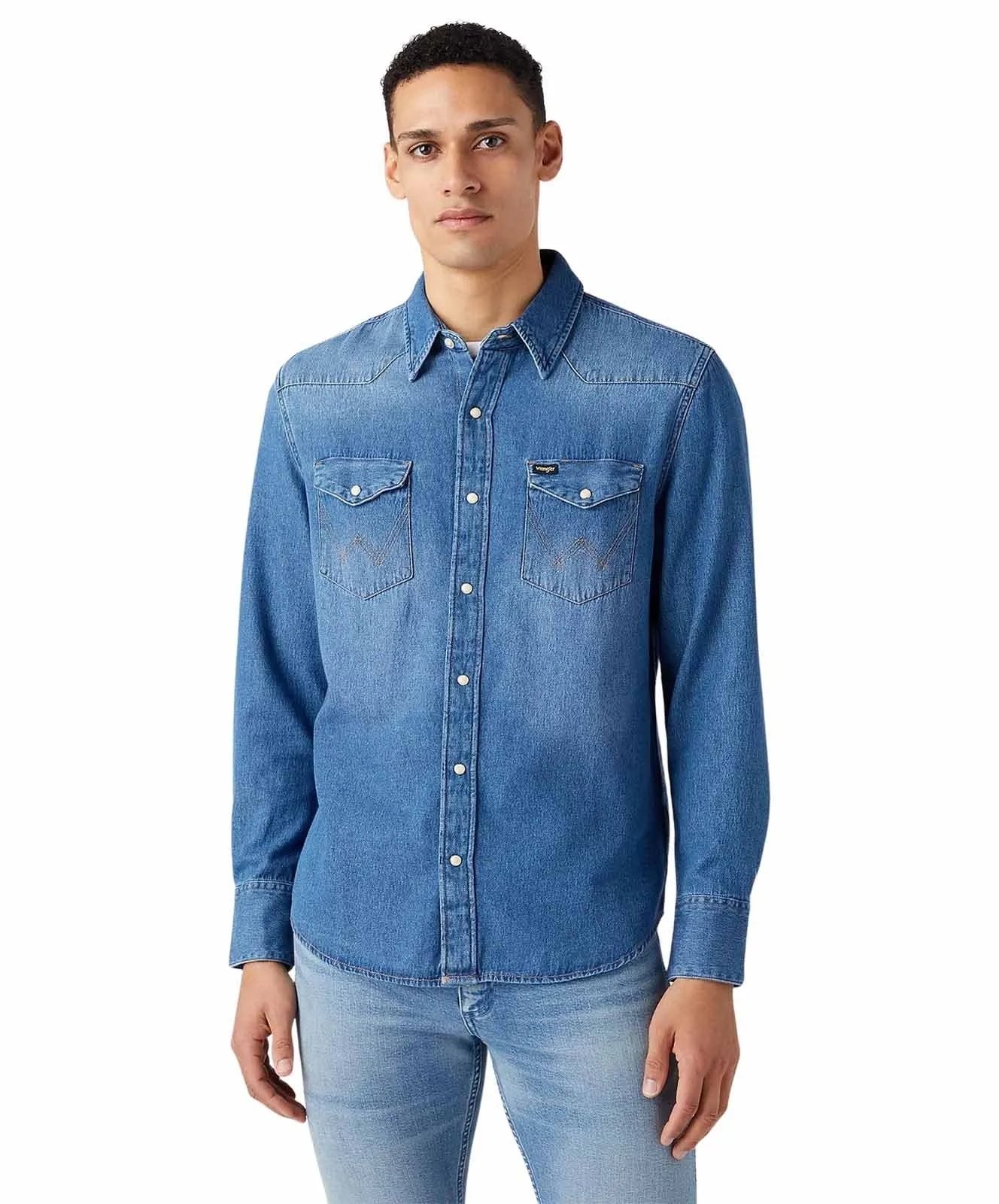 Herren Hemd Western Denim Shirt von Wrangler in Icon Mid Stone