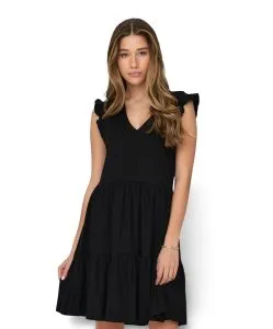 ONLY Sommerkleid May in Schwarz mit Rüschen