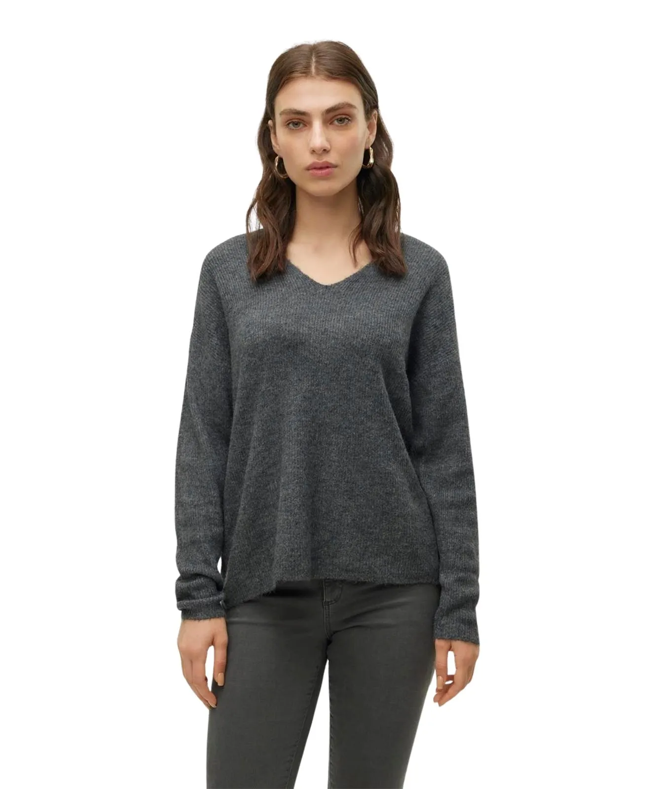 Damen Pullover Crewlefile von Vero Moda in Medium Grey Melange