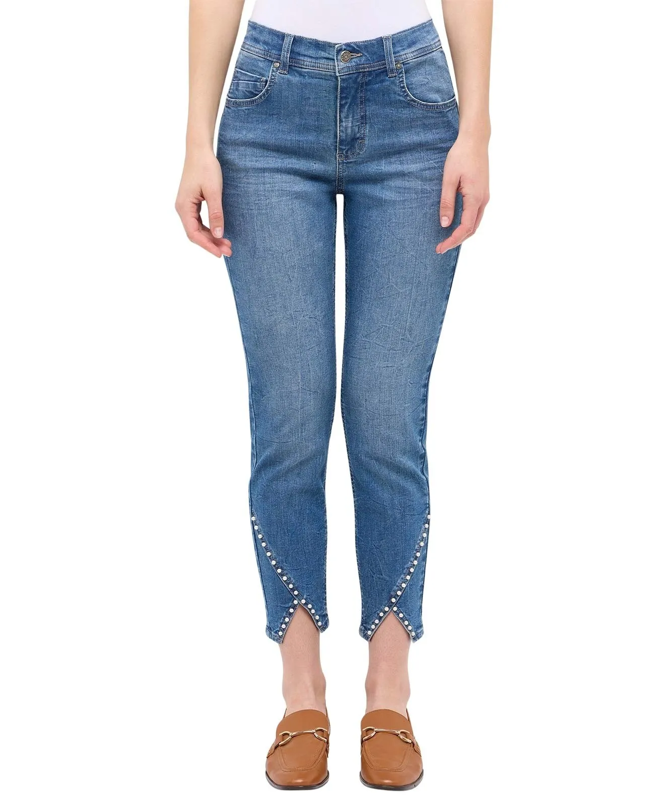 Damen Jeans Ornella Detail Pearl von Angels in Mid Blue Random Used