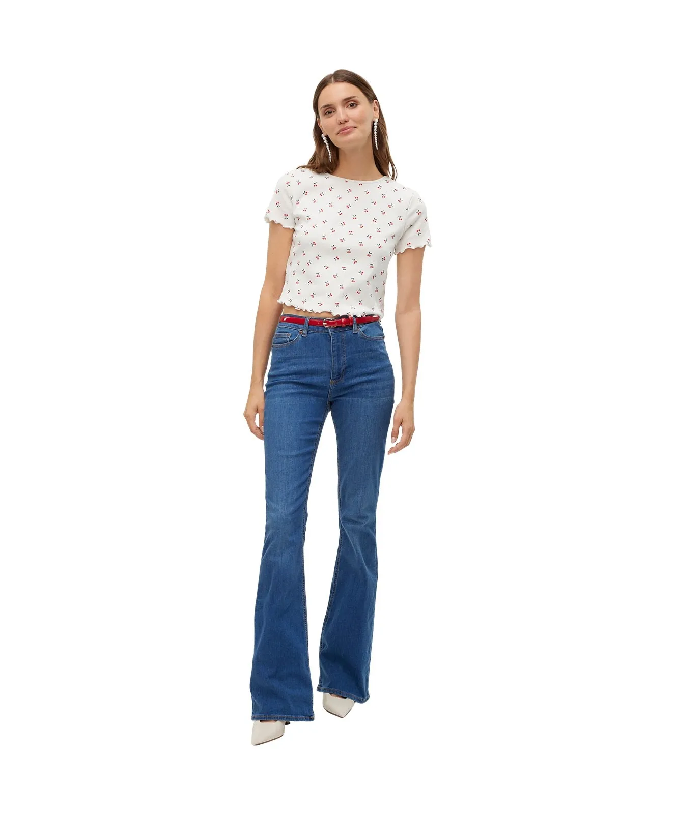 Damen Shirt Harry von Vero Moda in Snow White Dark Red Cherry