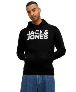Jack & Jones Kapuzensweatshirt mit Brustprint in Schwarz