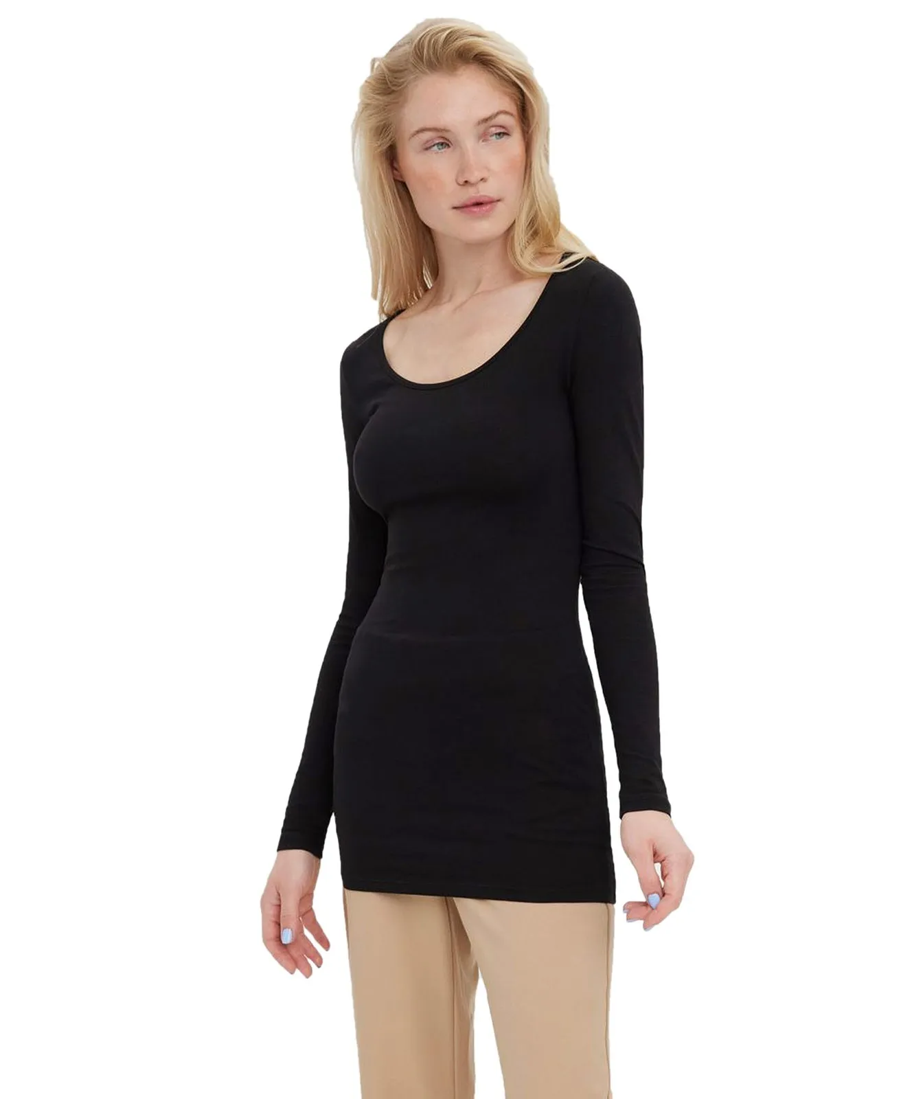 Damen Shirt Maxi My Soft Long U-Neck von Vero Moda in Black