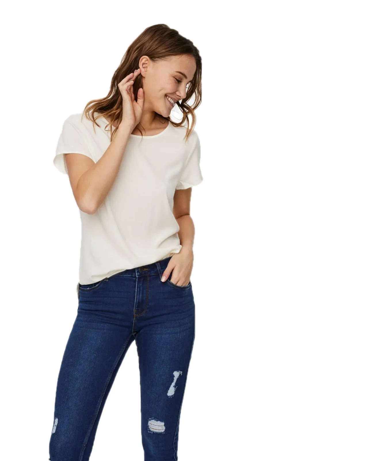 Damen Shirt Becca Plain von Vero Moda in Snow White