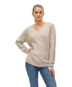 Vero Moda Damen Strickpullover Crewlefile mit V-Auschnitt