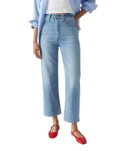 Levi's Ribcage Straight Jeans in hellblau aus Baumwollleinen