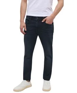Mustang Oregon Slim fit Jeans in dunkelblau mit Used-Effekten