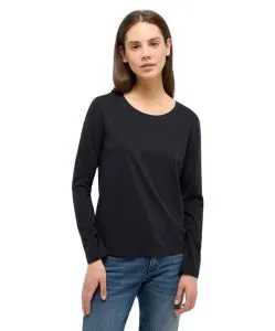 Mustang Langarmshirt Elly in Schwarz mit Rundhalsausschnitt