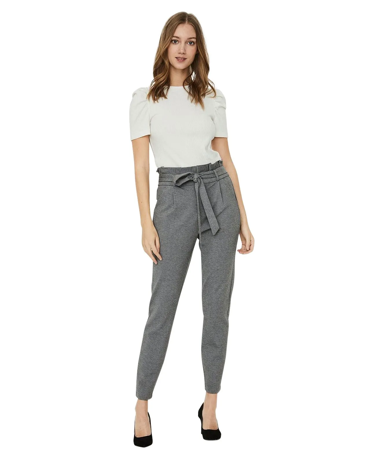Damen Hose Eva Paperbag von Vero Moda in Medium Grey Melange
