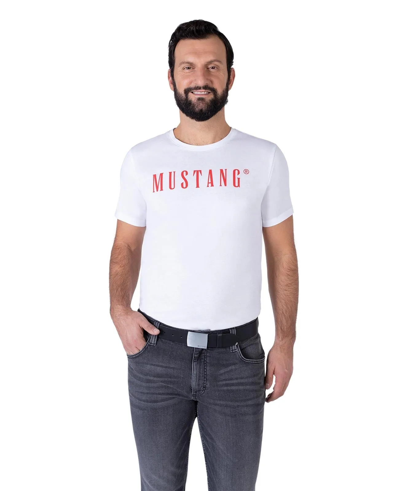 Herren Gürtel 40 mm Ledergürtel mit Schließe von Mustang in Schwarz