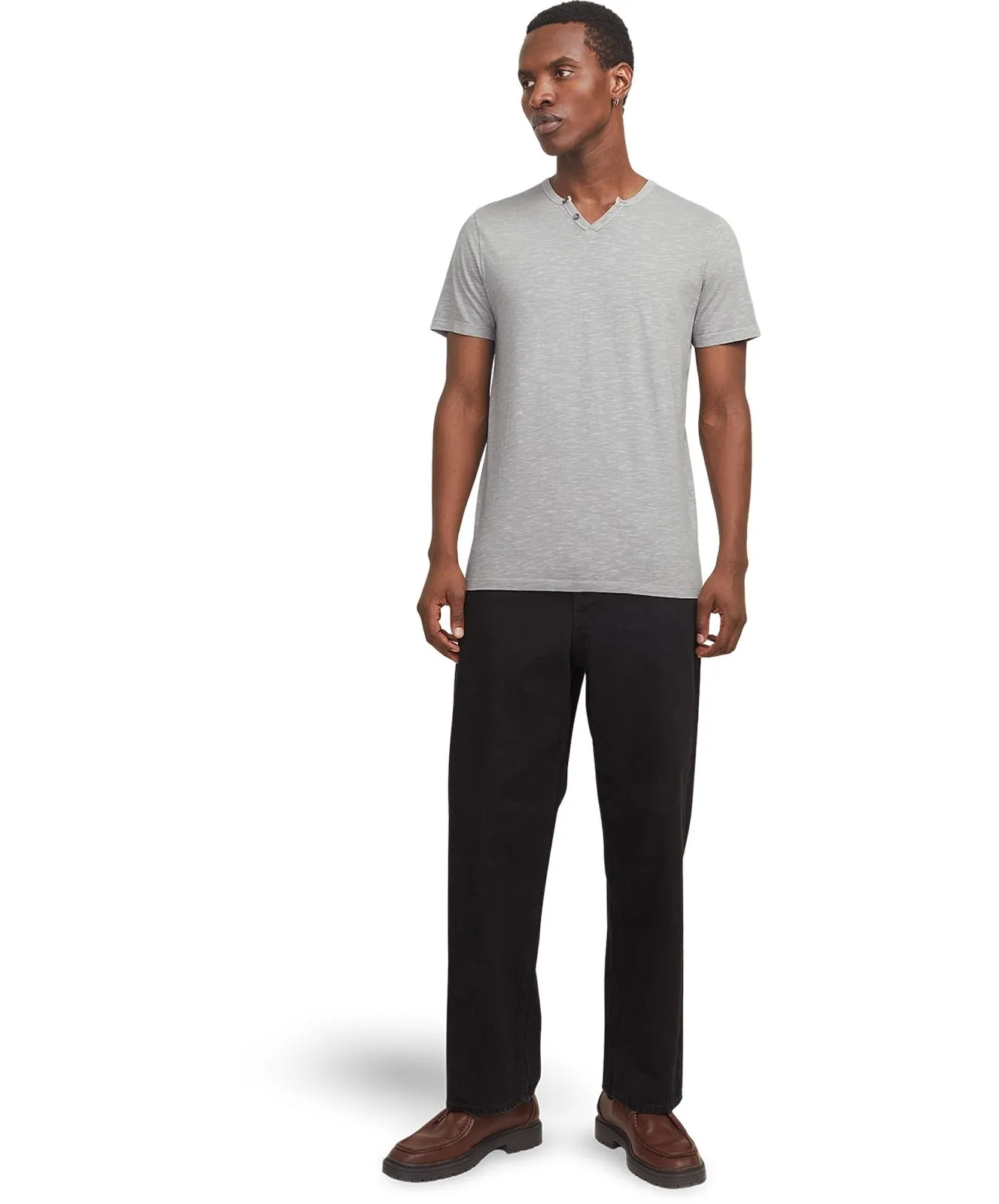 Herren Shirt Split Neck Tee von Jack & Jones in Ultimate Grey