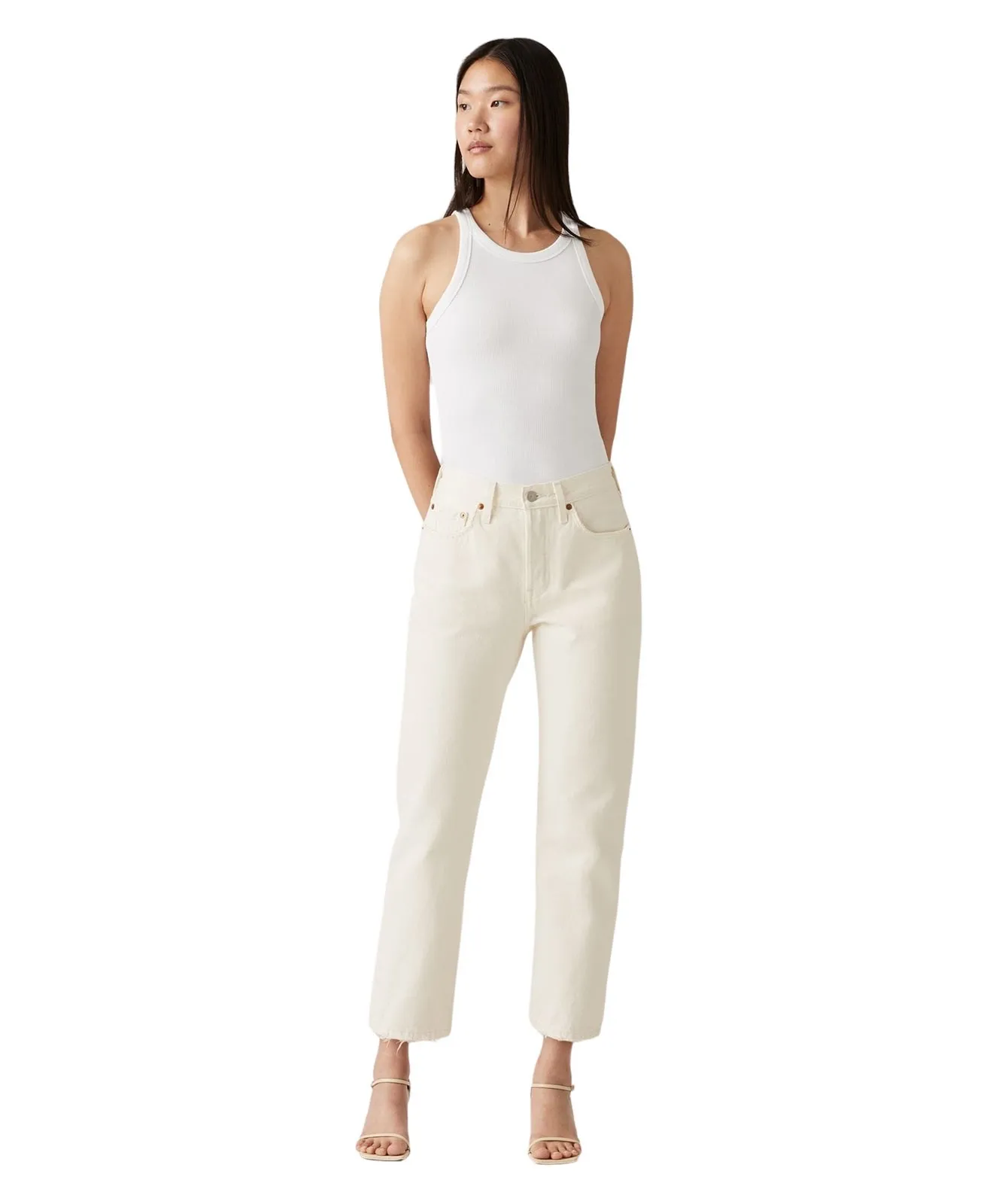 Damen Jeans 501 Crop von Levis in Ecru Booper No Damage