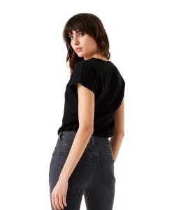 Garcia T-Shirt in schwarzer Glitzer-Optik mit V-Ausschnitt
