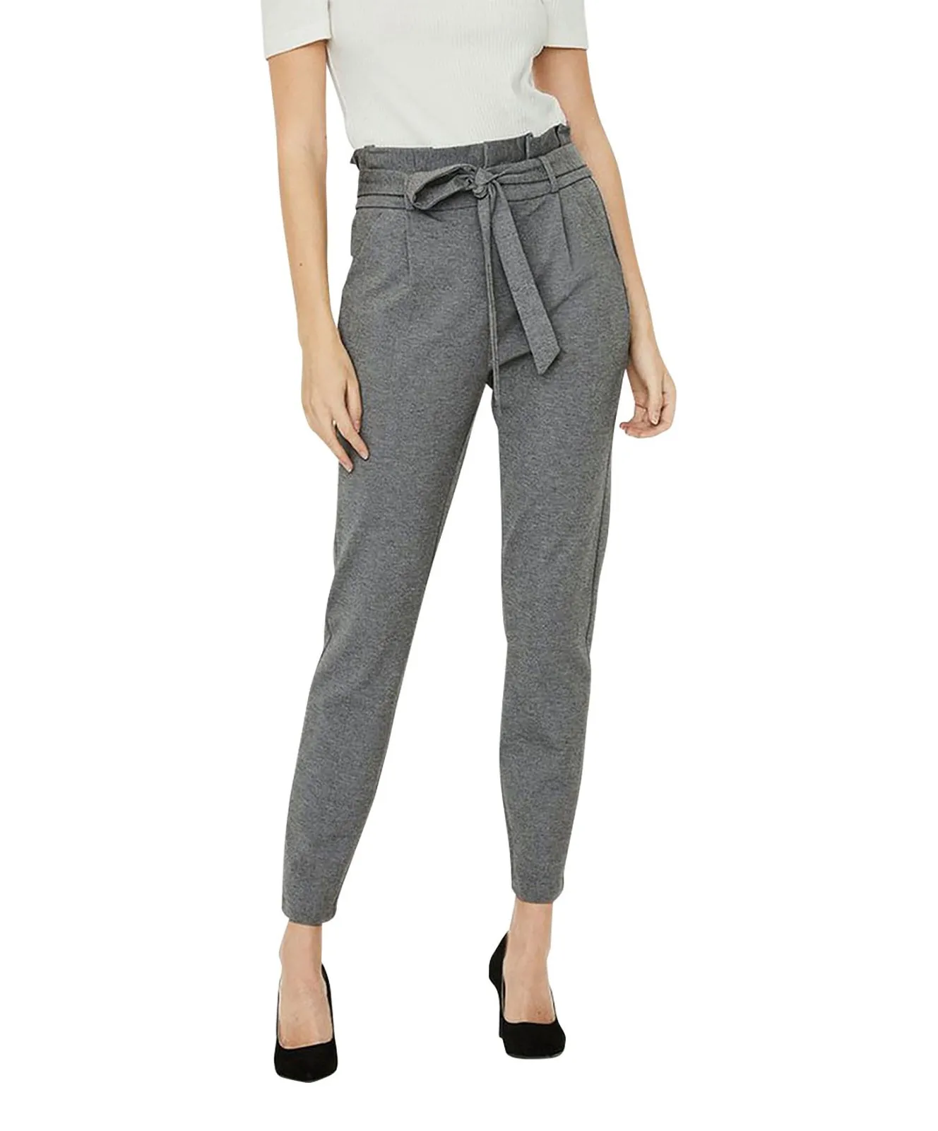Damen Hose Eva Paperbag von Vero Moda in Medium Grey Melange