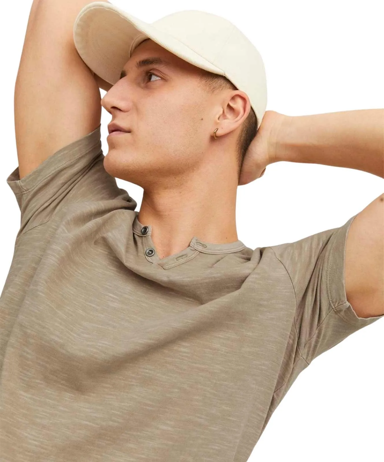 Herren Shirt Split Neck Tee von Jack & Jones in Crockery