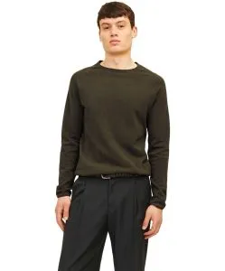 Jack & Jones Strickpullover in Dunkelgrün mit Rundhals
