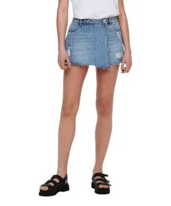 ONLY Jeansrock Texas in Mittelblau mit Abnutzungsdetails