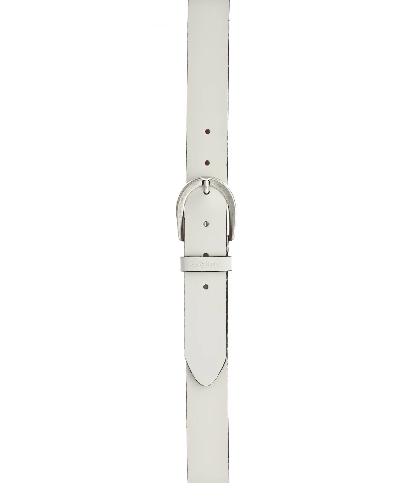 Damen Gürtel 35 mm Ledergürtel mit geprägtem Logo von Mustang in Weiß