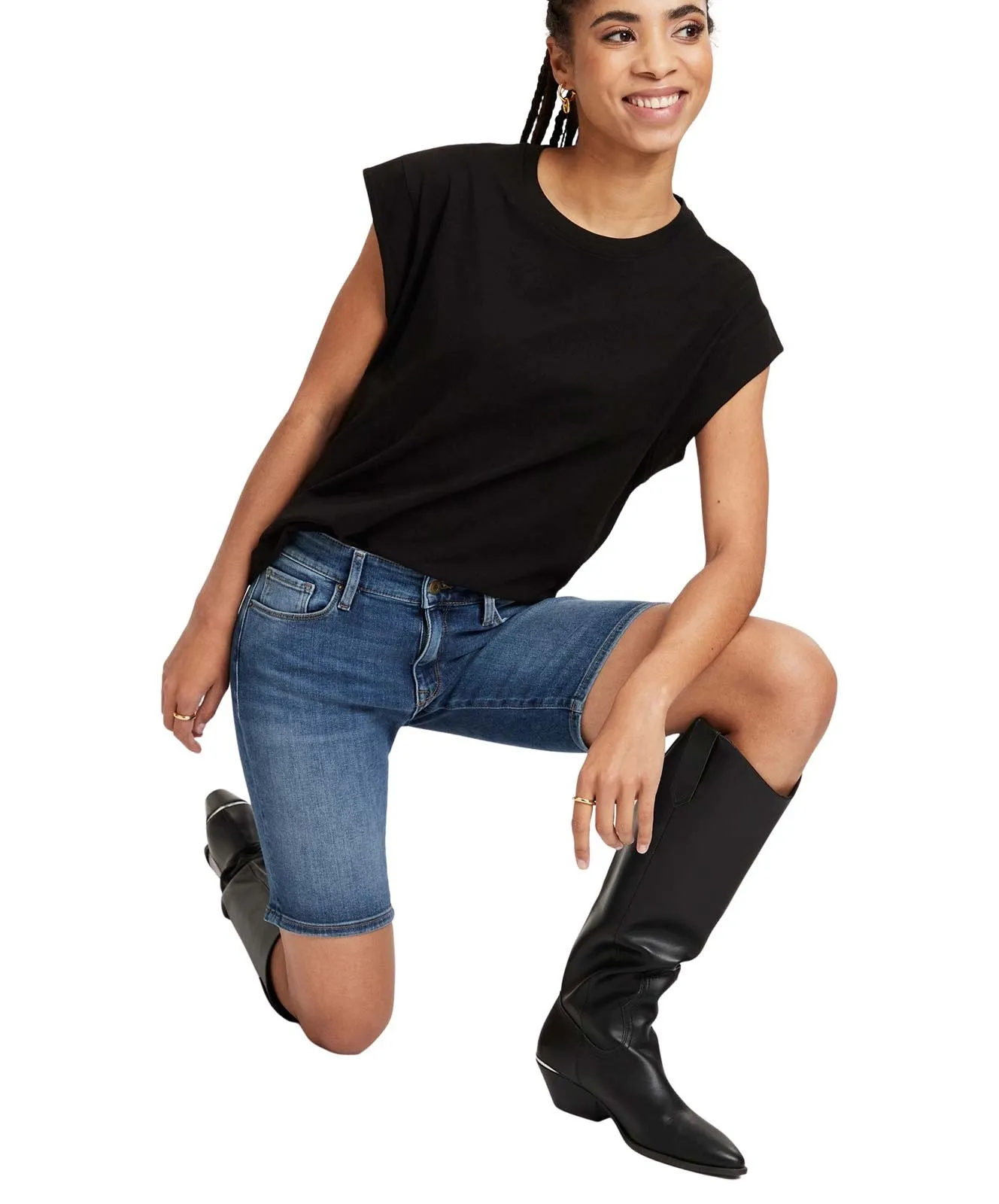 Damen Jeans Anya Short von Cross in Dark Mid Blue