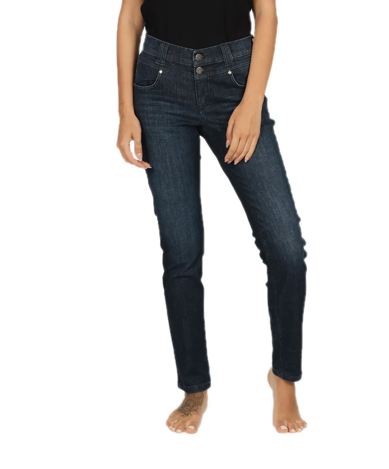 Damen Jeans Skinny Button von Angels in Dark Indigo Used Buffi