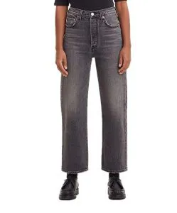 Levi’s Ribcage Ankle Straight Jeans in verwaschenem Schwarz