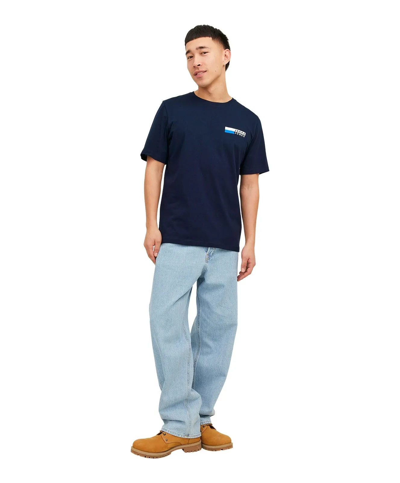 Herren Shirt Corp Logo Tee von Jack & Jones in Navy Blazer P4 Small Print