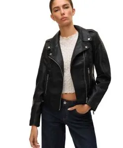 Vero Moda Damen Kunstlederjacke Kerriultra in Schwarz