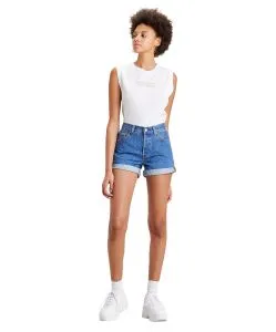Levis Damen Jeans Shorts Long 501 mit hohem Bund