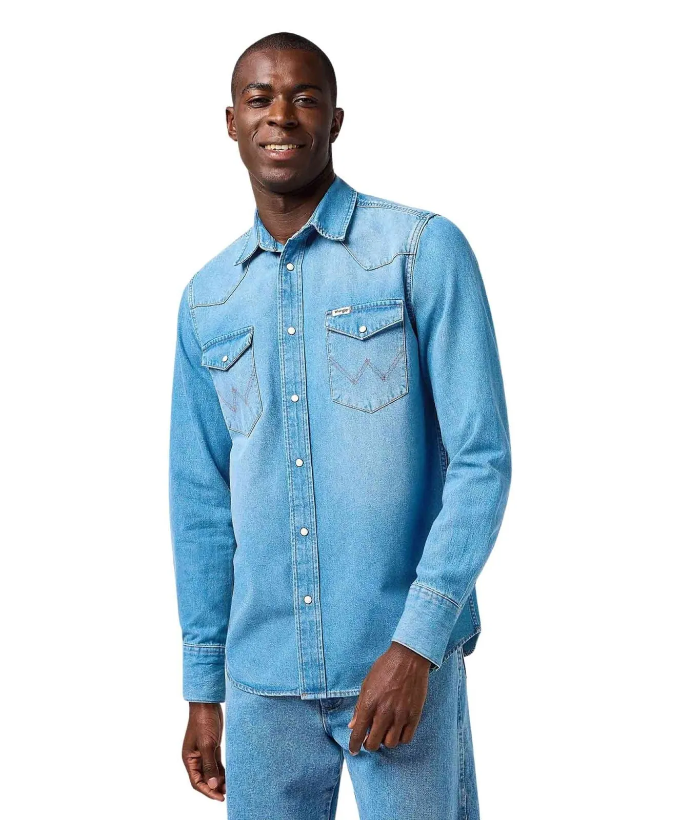 Herren Hemd Western Shirt von Wrangler in Mid Light Wash