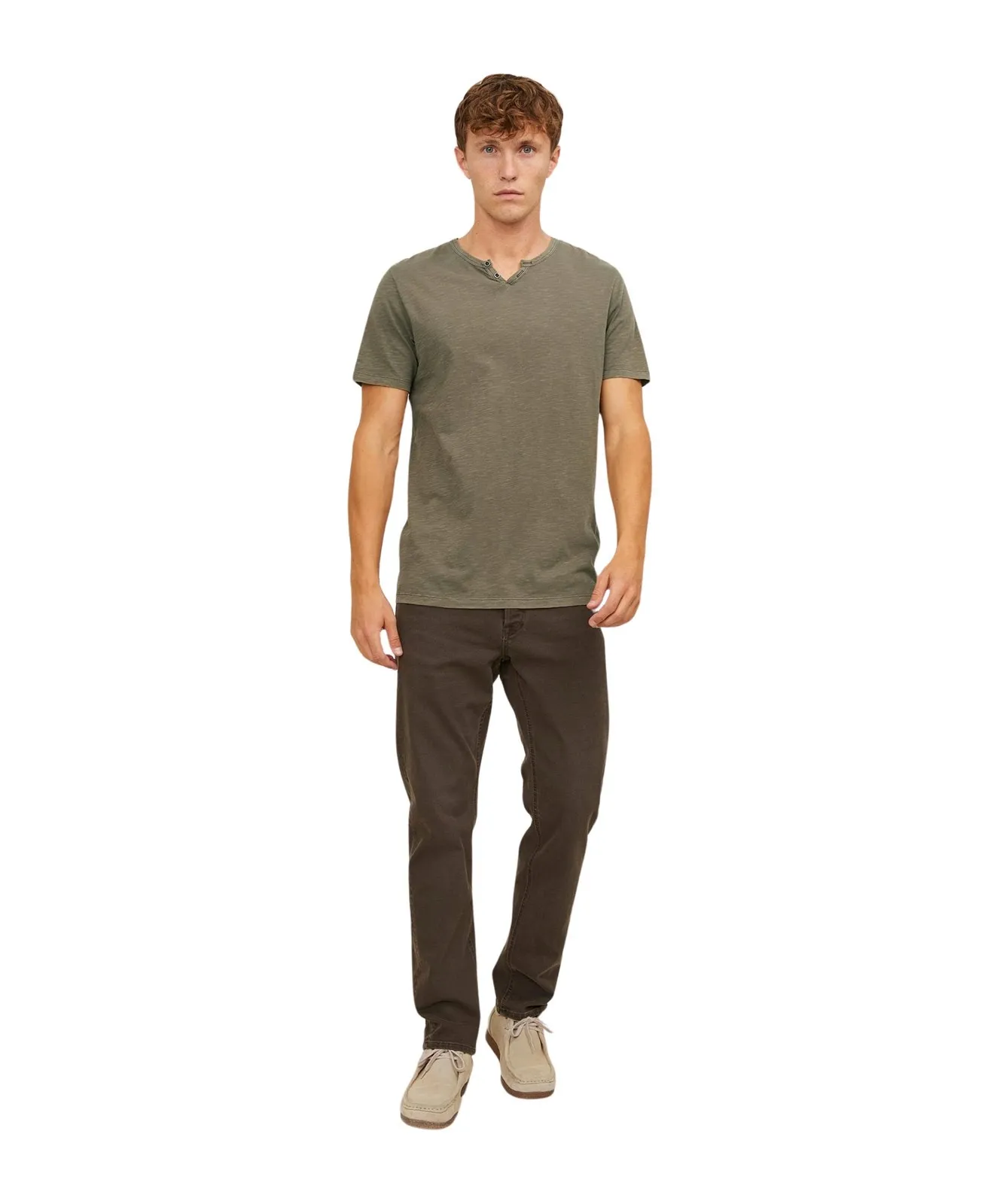Herren Shirt Split Neck Tee von Jack & Jones in Dusky Green