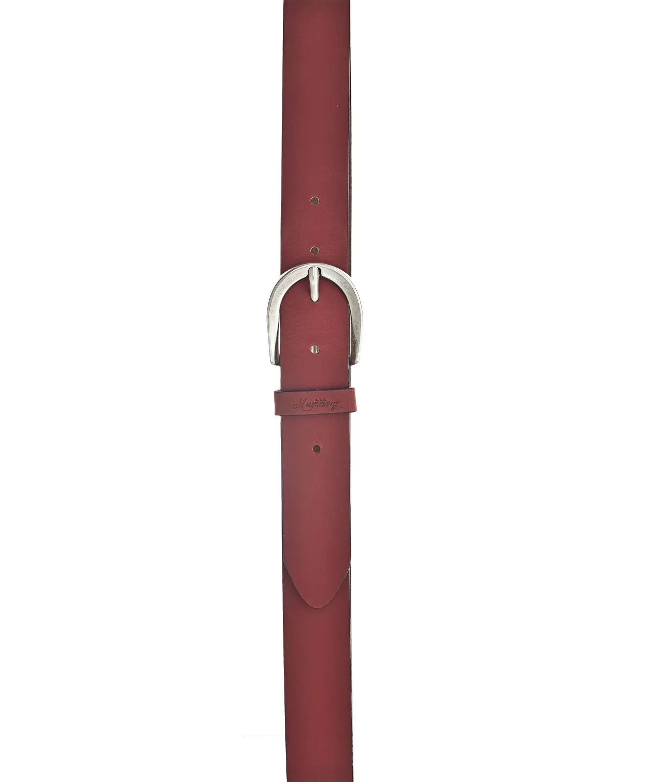 Damen Gürtel 35 mm Ledergürtel mit geprägtem Logo von Mustang in Rot