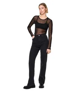 PIECES Kelly Straight Jeans mit hoher Taille in Schwarz