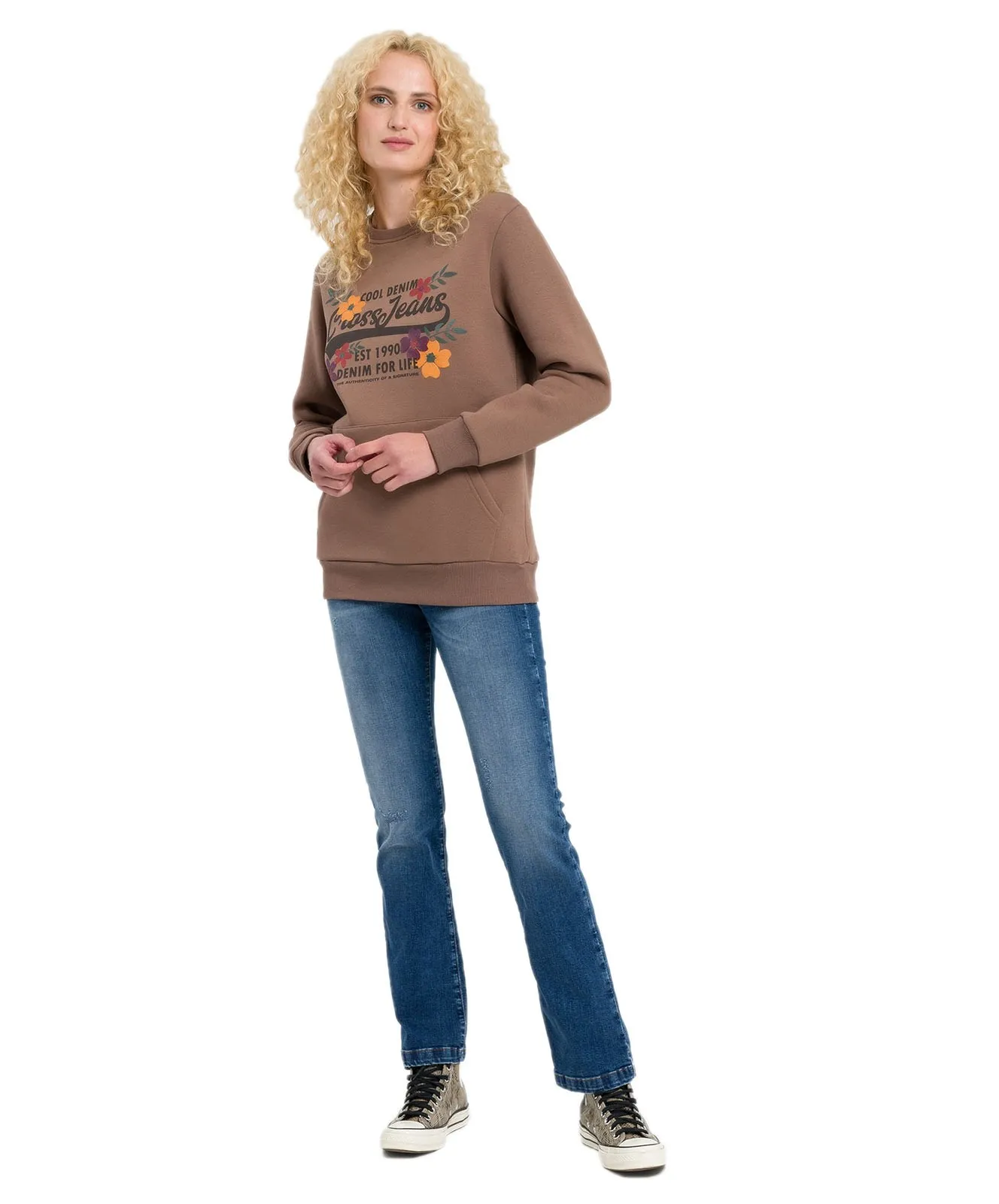 Damen Jeans Lauren von Cross in Mid Blue Scratched