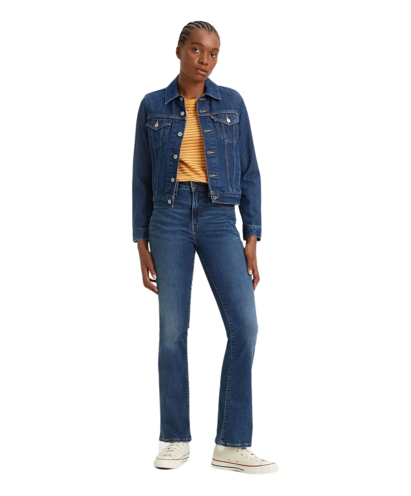 Damen Jeans 725 High Rise Bootcut  von Levis in Blue Wave Dark